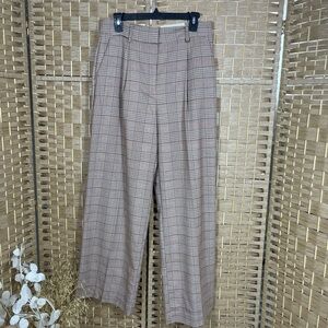 LOFT NWT Plaid Wide Leg Trousers in Beige Size 6 Peyton Trouser